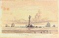An 1851 drawing of the Horsburgh Lighthouse on Pedra Branca, by J.T. Thomson.