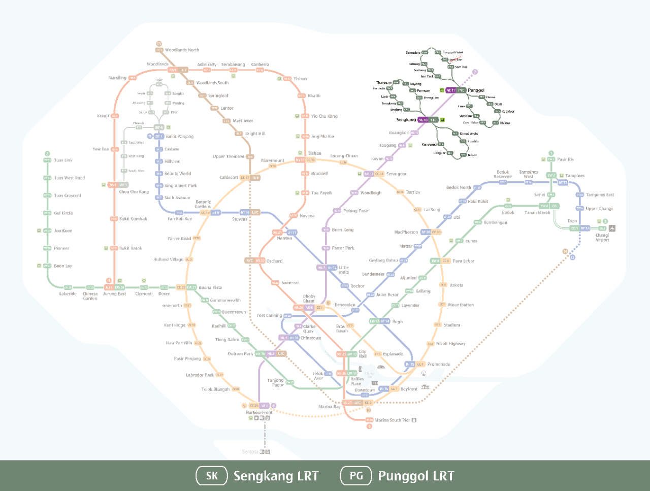 Sengkang-Punggol LRT highlighted on MRT Map